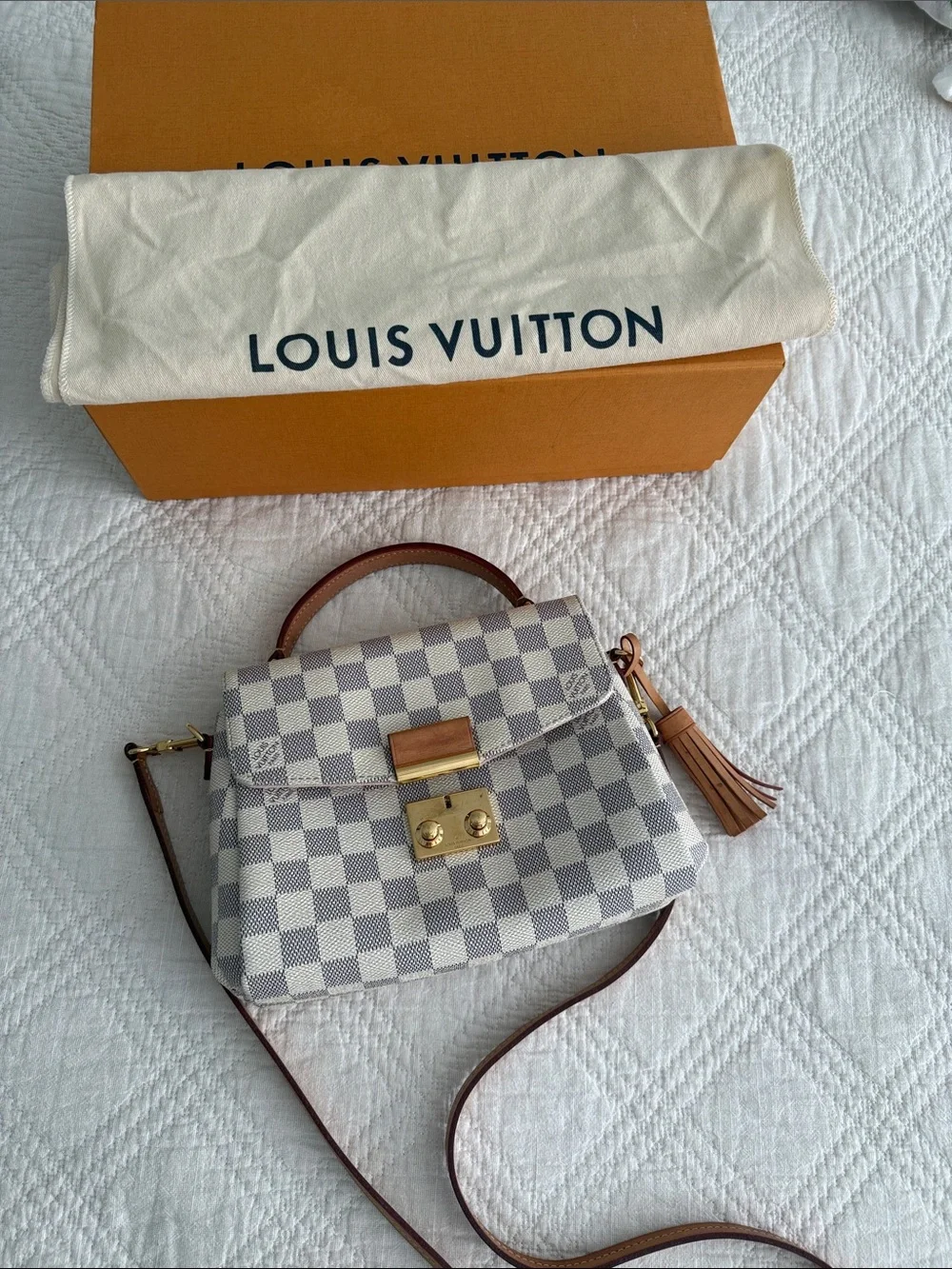 Louis Vuitton Croisette Damier Azur Canvas  Crossbody Bag in Cream With COA